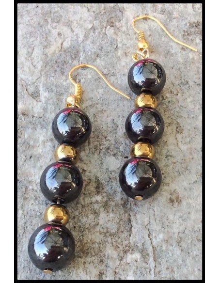 Κόσμημα σκουλαρίκια με ημιπολύτιμες πέτρες Αιματίτη σε ανθρακί και χρυσό χρώμα και επιχρυσωμένους ασημένιους γάντζους Lorin Κόσμημα σκουλαρίκια με ημιπολύτιμες πέτρες Αιματίτη σε ανθρακί και χρυσό χρώμα και επιχρυσωμένους ασημένιους γάντζους Lorin