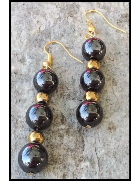 Κόσμημα σκουλαρίκια με ημιπολύτιμες πέτρες Αιματίτη σε ανθρακί και χρυσό χρώμα και επιχρυσωμένους ασημένιους γάντζους Lorin