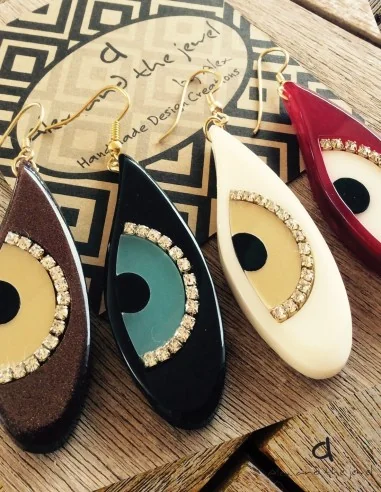 Κόσμημα σκουλαρίκια μάτι με swarovski elements με γάντζους από ασήμι 925 επιχρυσωμένο Evil Eye