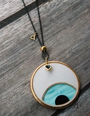 Χειροποίητο statement κόσμημα κολιέ μάτι "Sleepy Eye"