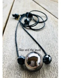 Χειροποίητο κόσμημα κολιέ με στοιχείο σφαίρα σε ασημί και ημιπολύτιμες πέτρες Αιματίτη Sphere 2