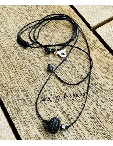Χειροποίητο σετ από 2 κολιέ σε ασημί και μαύρο με ημιπολύτιμες πέτρες αιματίτη Intouchables