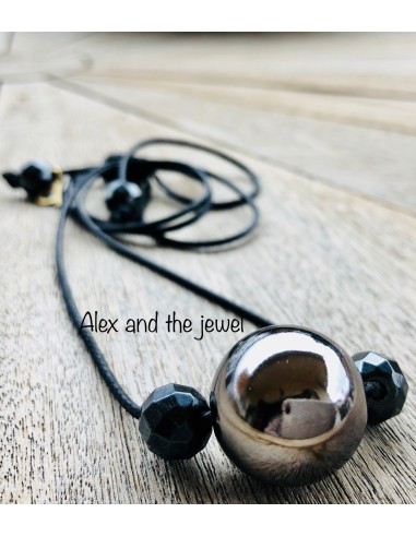 Χειροποίητο σετ από 2 κολιέ σε ασημί και μαύρο με ημιπολύτιμες πέτρες αιματίτη Intouchables