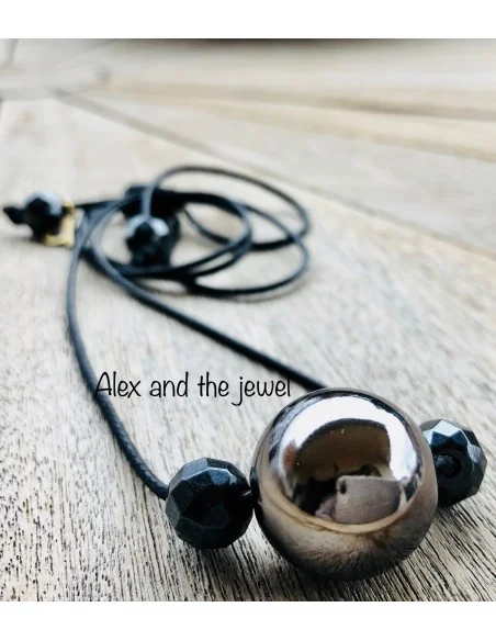 Χειροποίητο σετ από 2 κολιέ σε ασημί και μαύρο με ημιπολύτιμες πέτρες αιματίτη Intouchables