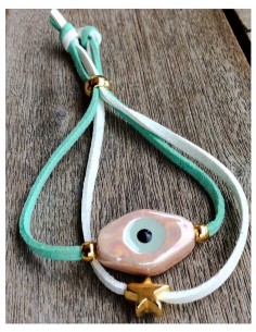 Χειροποίητο βραχιόλι μάτι σε διπλό δίχρωμο σουέτ κορδόνι, επίχρυσα διακοσμητικά στοιχεία και αυξομείωση Pinko