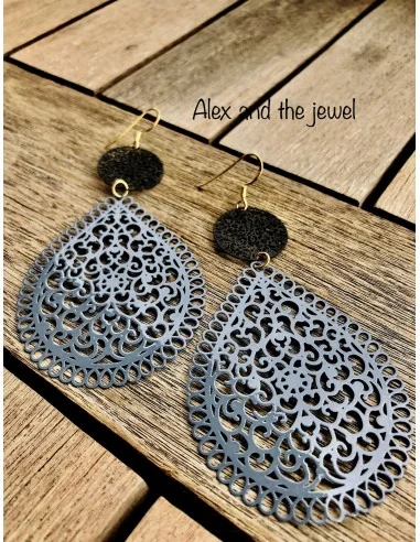 Κόσμημα σκουλαρίκια φιλιγκρί σε μπλε ραφ και μαύρο χρώμα Autumn