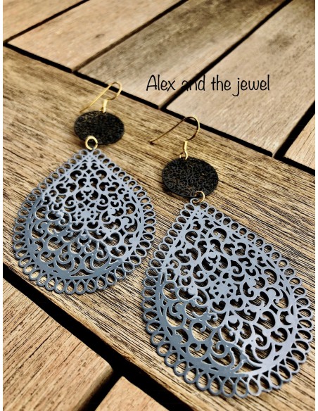 Κόσμημα σκουλαρίκια φιλιγκρί σε μπλε ραφ και μαύρο χρώμα Autumn