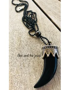 Χειροποίητο κόσμημα κολιέ μαύρο δόντι Mohican