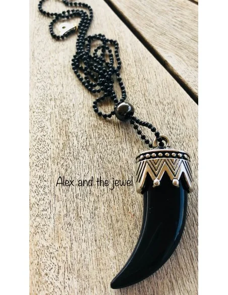 Χειροποίητο κόσμημα κολιέ μαύρο δόντι Mohican