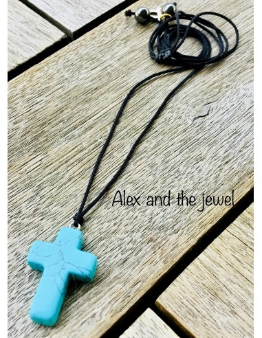 Χειροποίητο κολιέ κόσμημα σταυρός από πέτρα Χαολίτη Ciel