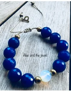 Χειροποίητο βραχιόλι από πέτρες Αχάτη, Αιματίτη και Φεγγαρόπετρας σε χρυσό κερωμένο νήμα με αυξομείωση Atlantic 2