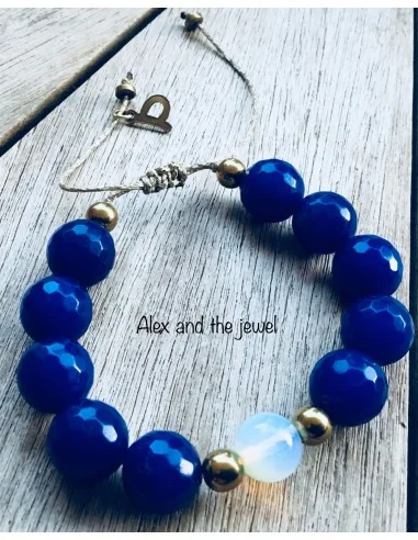 Χειροποίητο βραχιόλι από πέτρες Αχάτη, Αιματίτη και Φεγγαρόπετρας σε χρυσό κερωμένο νήμα με αυξομείωση Atlantic