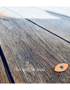Κολιέ με στοιχείο μάτι από ατσάλι σε ροζ χρυσό δεμένο σε αλυσίδα με αυξομείωση Gina 2
