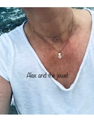 Κοντό κολιέ κρεμαστό από ατσάλι με στοιχείο ανανά σε χρυσό χρώμα και αλυσίδα με προέκταση Pineapple