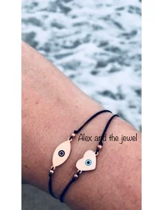 Βραχιόλι μάτι από ατσάλι σε ροζ χρυσό σε μαύρο κορδόνι με αλυσίδα με αυξομείωση Gina 2