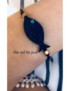 Χειροποίητο κόσμημα βραχιόλι ψαράκι σε 3 αποχρώσεις με επίχρυσους διακοσμητικούς κύβους και αυξομείωση Poisson 2