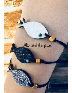 Χειροποίητο κόσμημα βραχιόλι ψαράκι σε 3 αποχρώσεις με επίχρυσους διακοσμητικούς κύβους και αυξομείωση Poisson