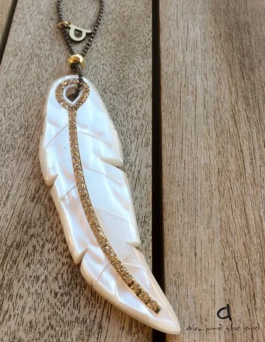 Χειροποίητο γυναικείο κολιέ σε σχέδιο φύλλου με στρας Leave